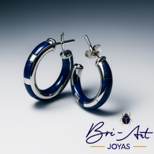 Aros Argollas Plata Fina 950 Con Aplicaciones de lapislázuli