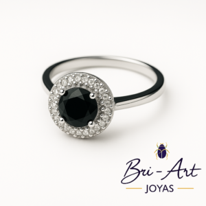 Anillo plata fina 925 con circon negro