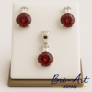 Set de circon redondo en Plata Fina 925